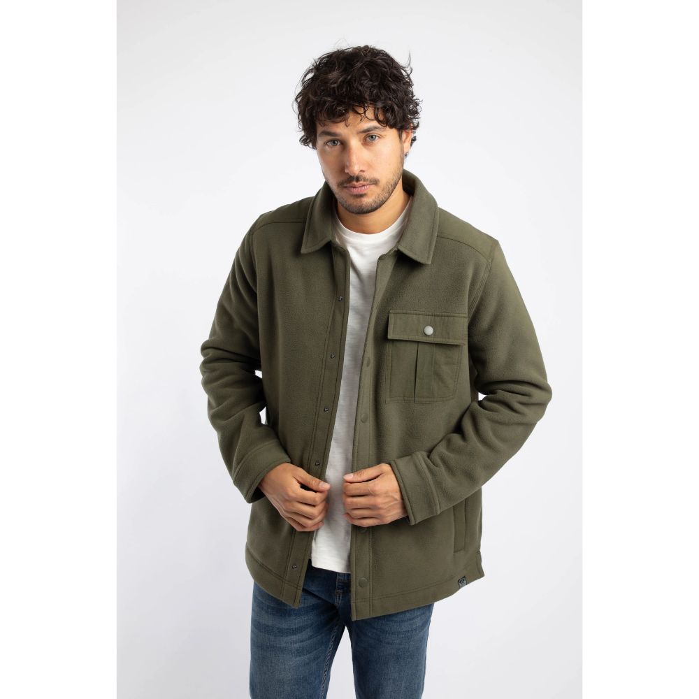 Weird Fish Boyd Polar Fleece Shacket - Dark Olive