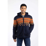Weird Fish Bradwood Borg Lined Fair Isle Knit Full Zip Hoodie - Midnight