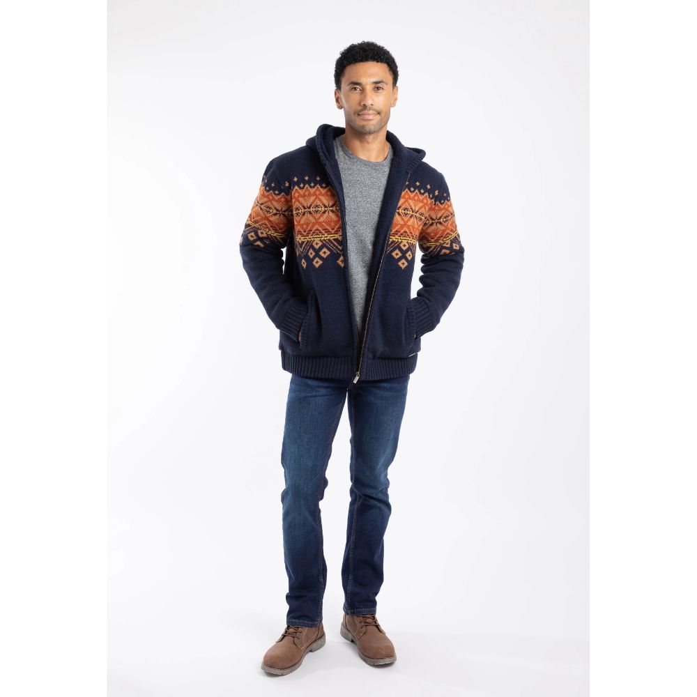 Weird Fish Bradwood Borg Lined Fair Isle Knit Full Zip Hoodie - Midnight