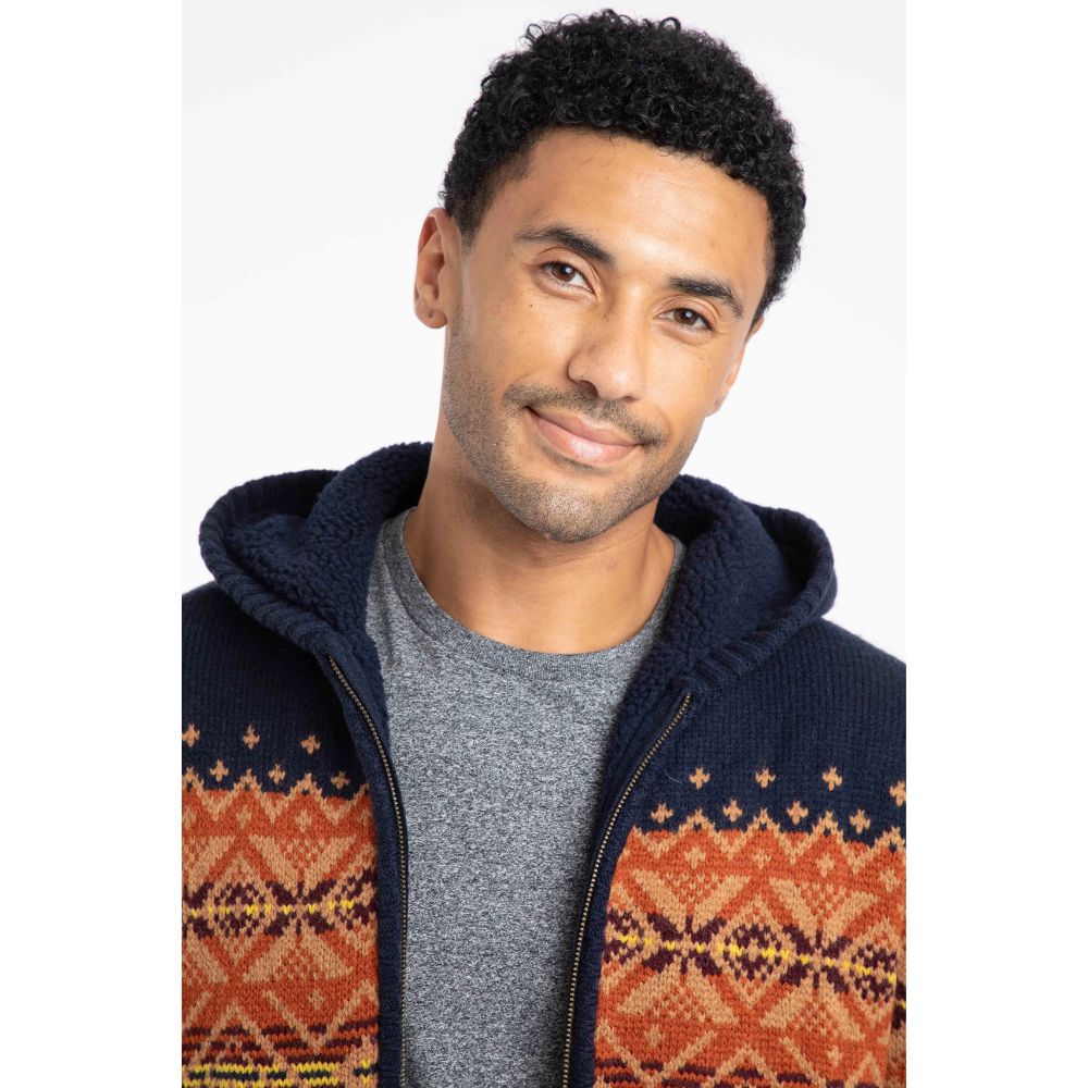 Weird Fish Bradwood Borg Lined Fair Isle Knit Full Zip Hoodie - Midnight