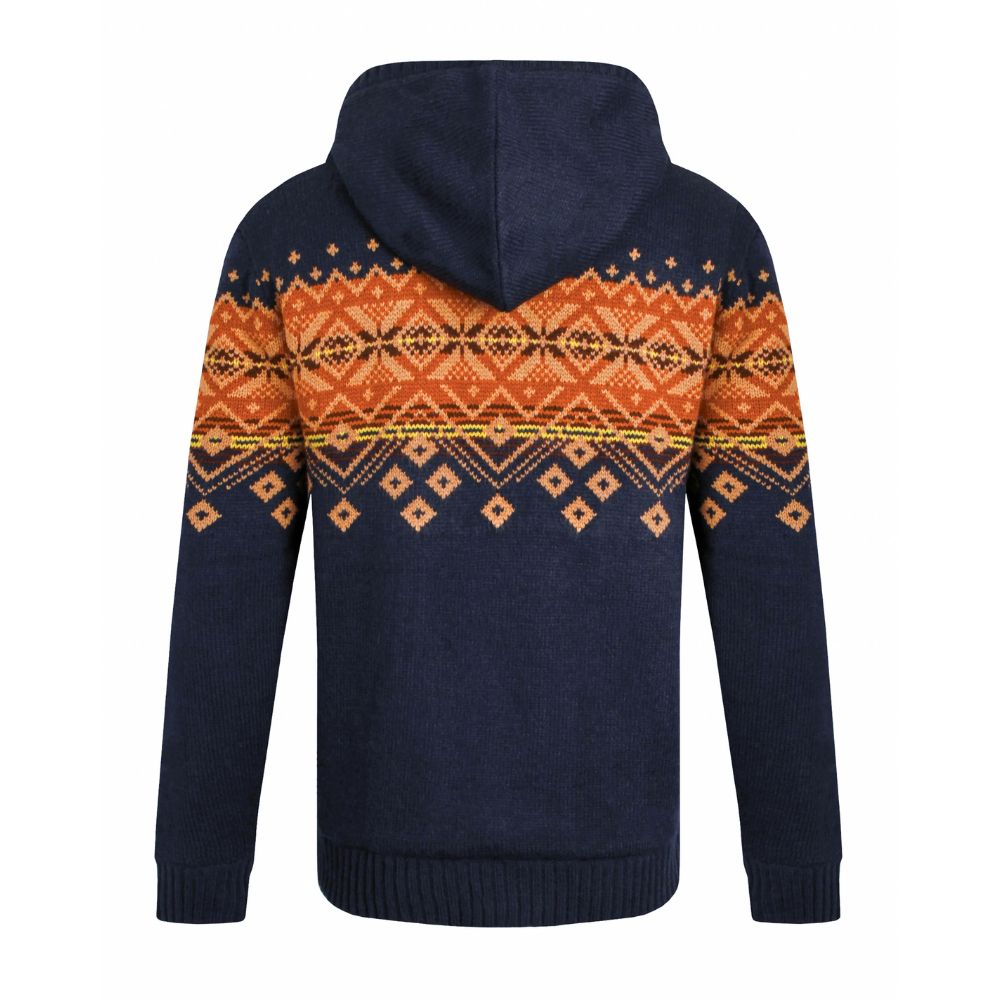Weird Fish Bradwood Borg Lined Fair Isle Knit Full Zip Hoodie - Midnight