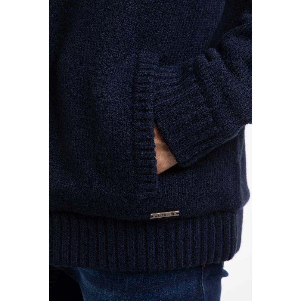 Weird Fish Bradwood Borg Lined Fair Isle Knit Full Zip Hoodie - Midnight
