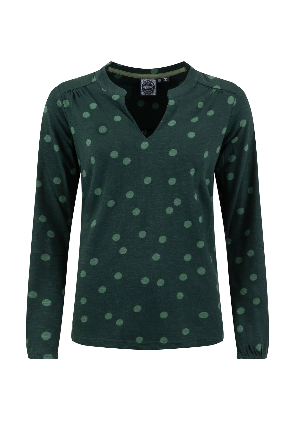 Weird Fish Brooke Printed V Neck Jersey Top - Bamboo Green