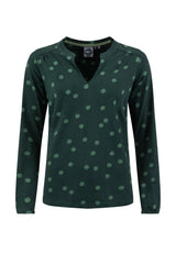 Weird Fish Brooke Printed V Neck Jersey Top - Bamboo Green