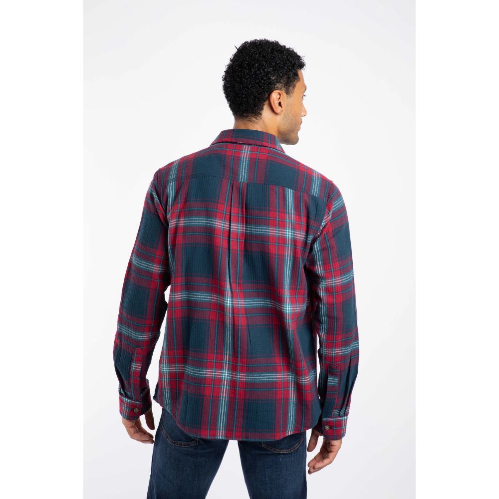 Weird Fish Broxton Organic Cotton Herringbone Check Shirt - Red