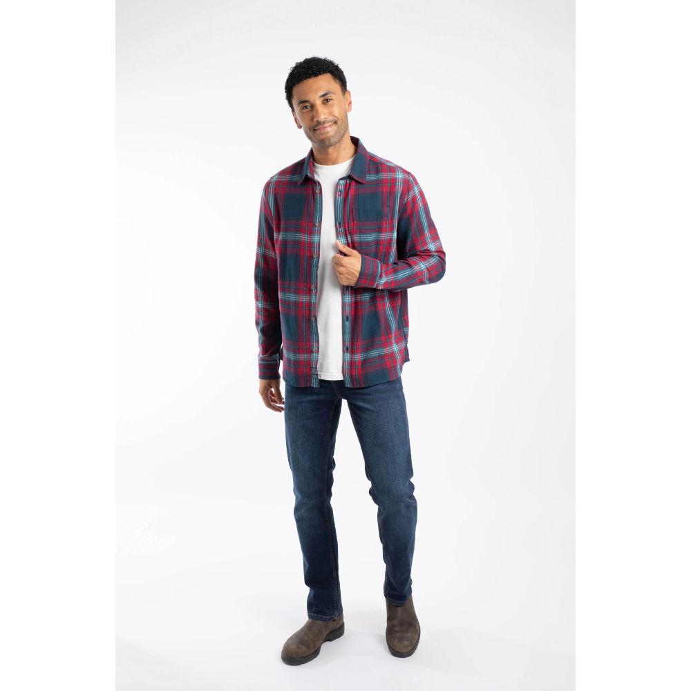 Weird Fish Broxton Organic Cotton Herringbone Check Shirt - Red