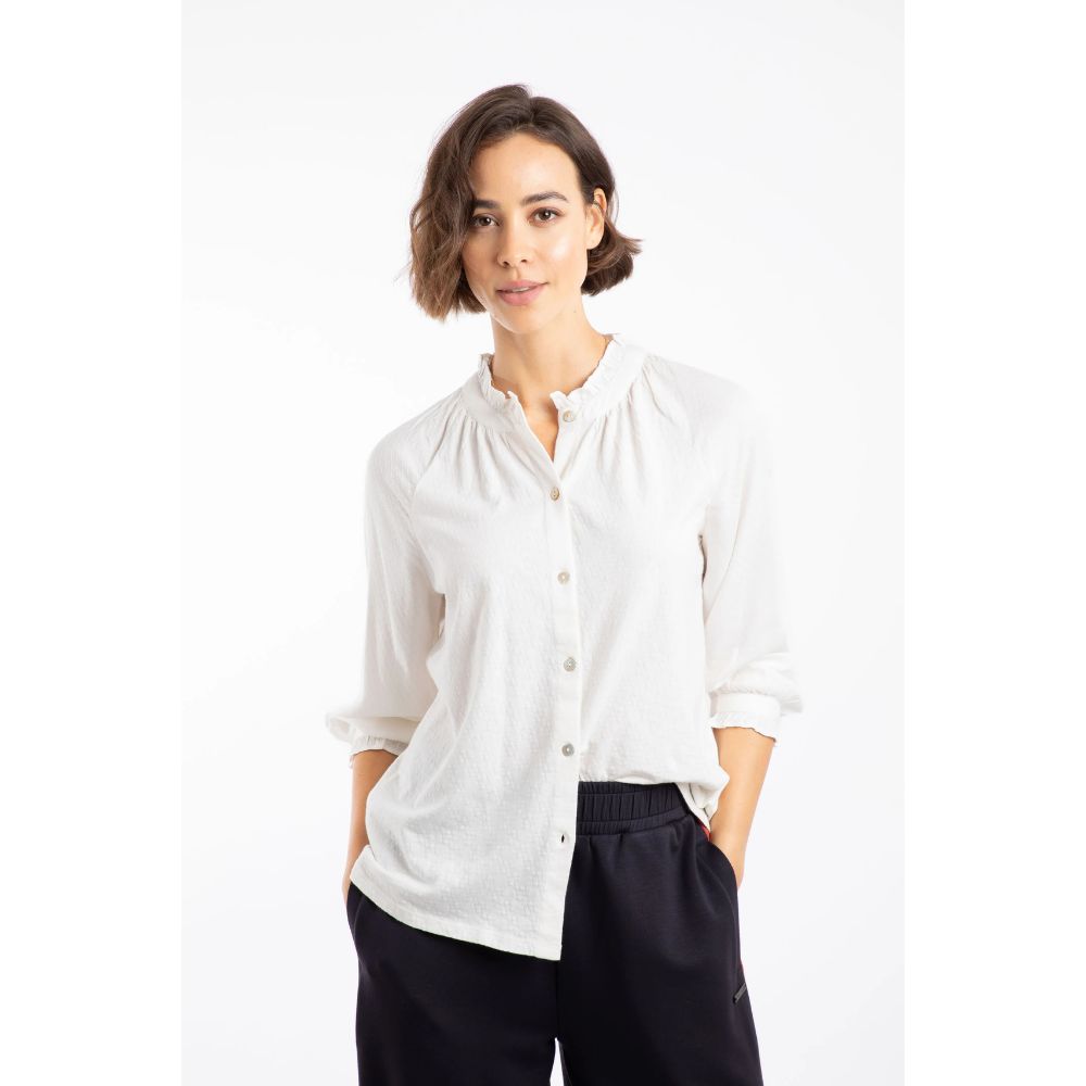 Weird Fish Donna Long Sleeve Cotton Dobby Shirt - White