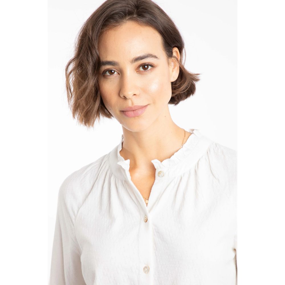 Weird Fish Donna Long Sleeve Cotton Dobby Shirt - White