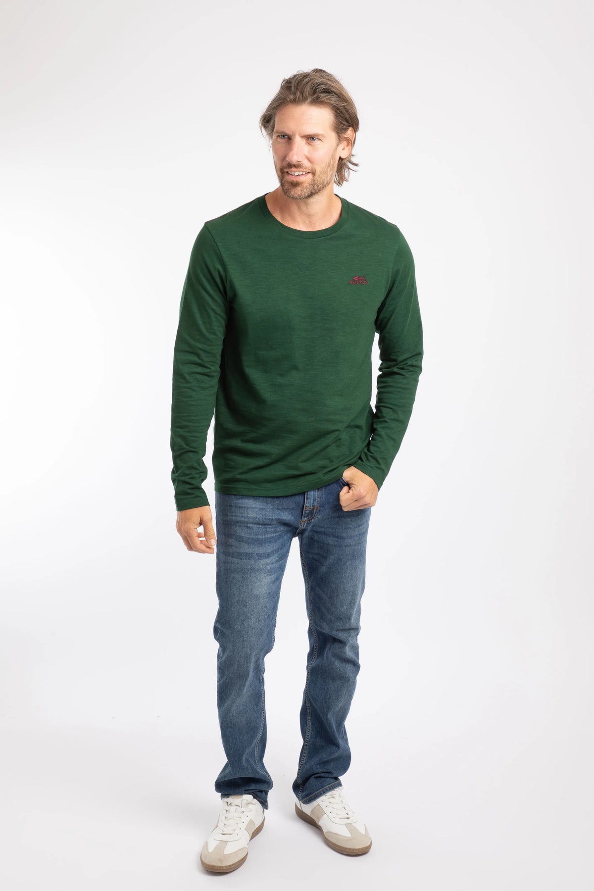 Weird Fish Fins Branded Long Sleeve T-Shirt - Pine Green