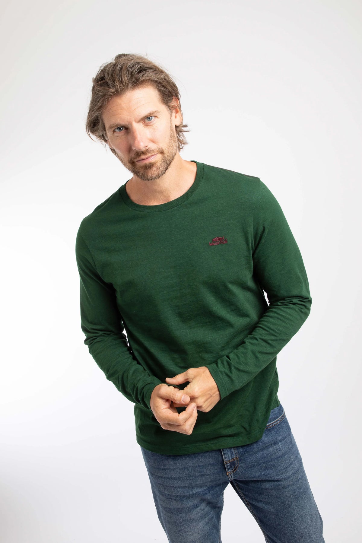 Weird Fish Fins Branded Long Sleeve T-Shirt - Pine Green