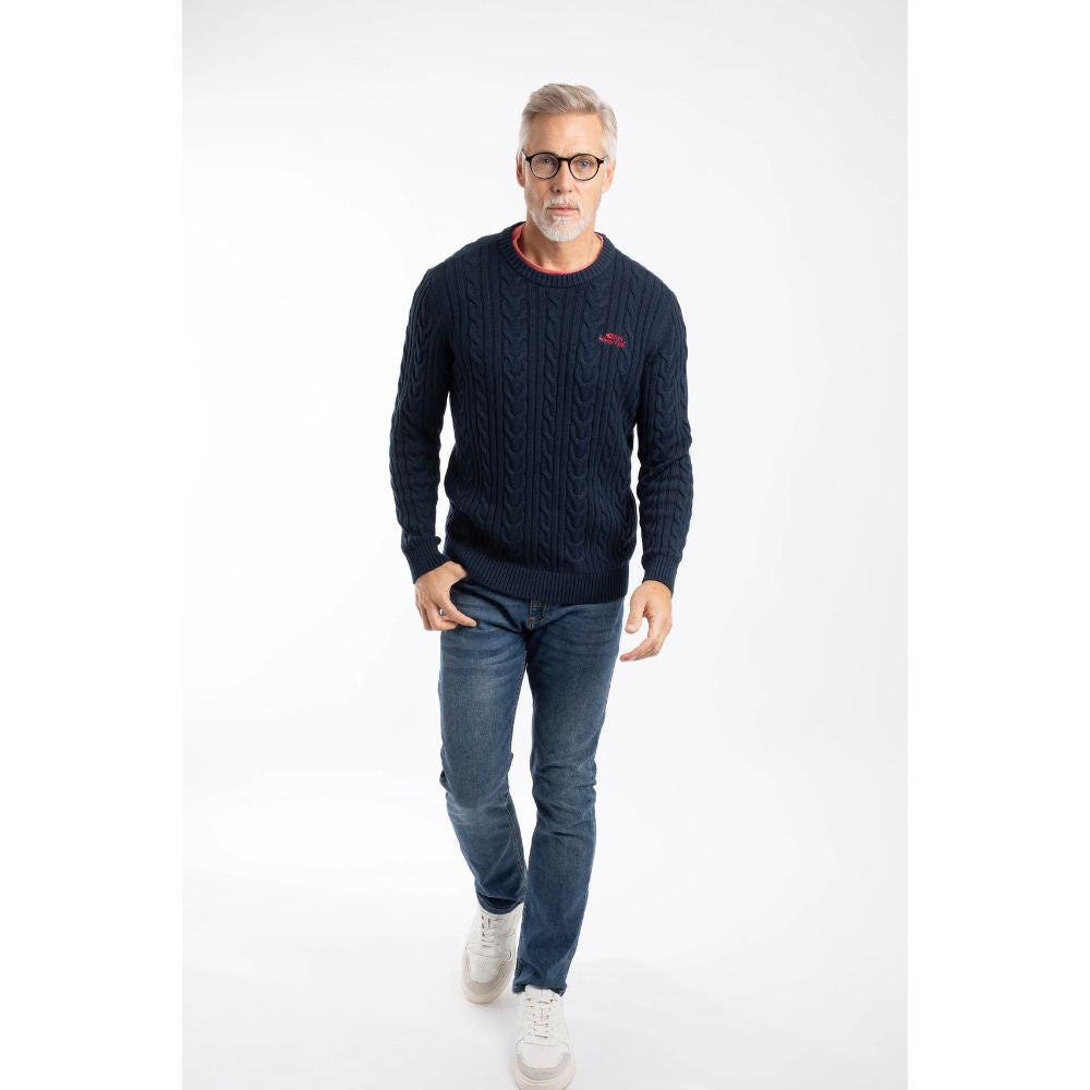 Weird Fish Griffen Cable Knit Jumper - Navy