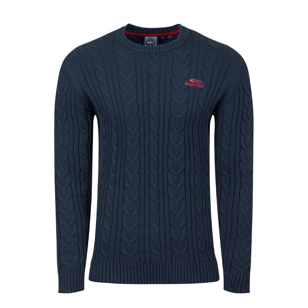 Weird Fish Griffen Cable Knit Jumper - Navy