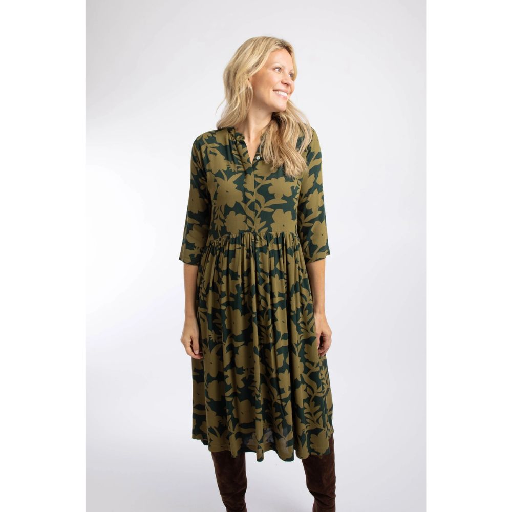 Weird Fish Hellen Printed Crepe Shirt Dress - Green