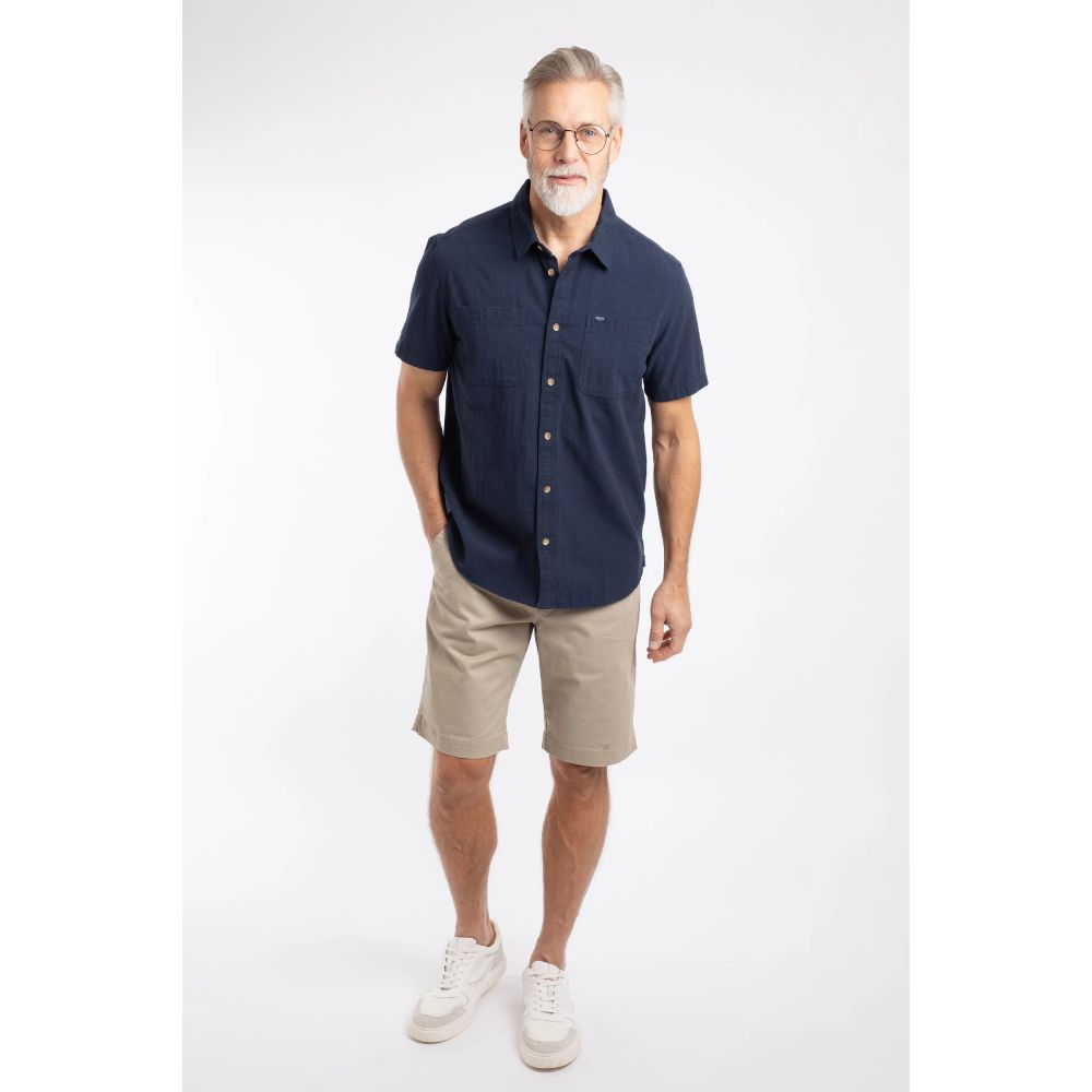 Weird Fish Hinton Textured Crepe Short Sleeved Shirt - Navy