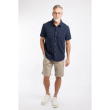 Weird Fish Hinton Textured Crepe Short Sleeved Shirt - Navy