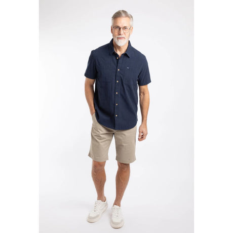 Weird Fish Hinton Textured Crepe Short Sleeved Shirt - Navy