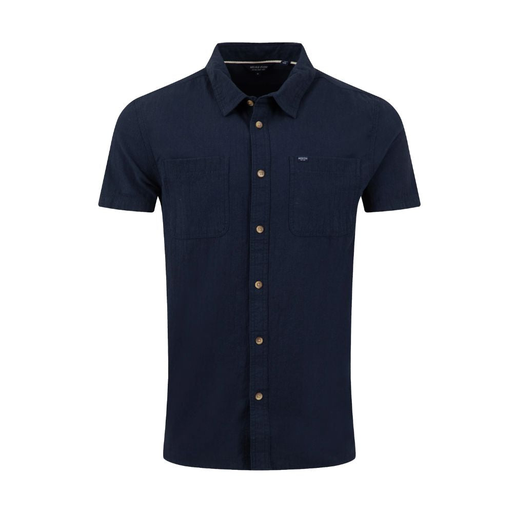 Weird Fish Hinton Textured Crepe Short Sleeved Shirt - Navy