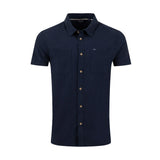 Weird Fish Hinton Textured Crepe Short Sleeved Shirt - Navy