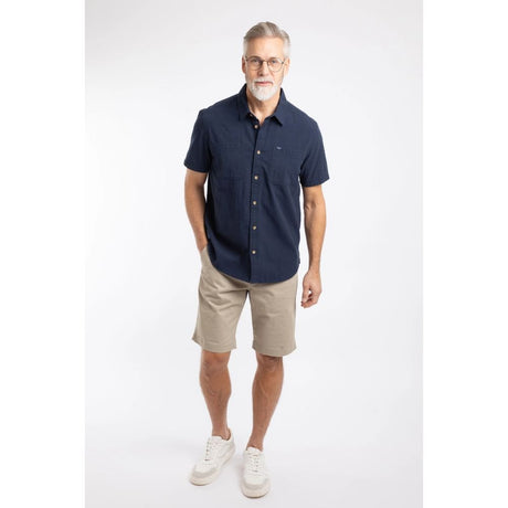 Weird Fish Hinton Textured Crepe Short Sleeved Shirt - Navy - Old Railway Line Garden Centre