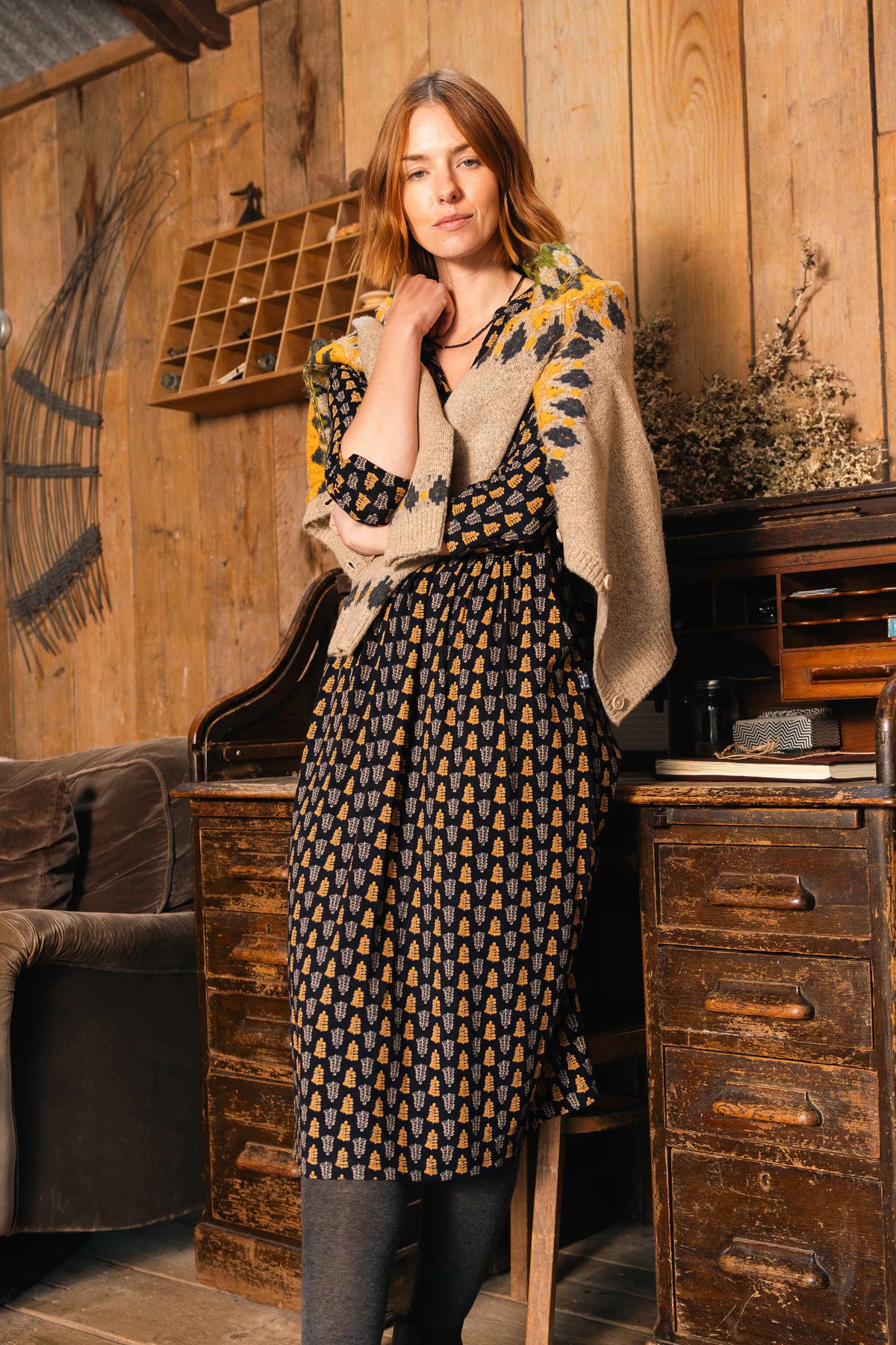 Weird Fish Isolde Printed Jersey Midi Dress - Yellow Iris