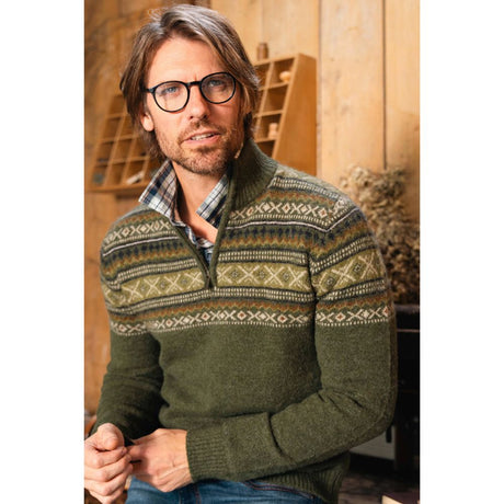 Weird Fish Larner 1/4 Zip Fair Isle Jumper - Winter Green