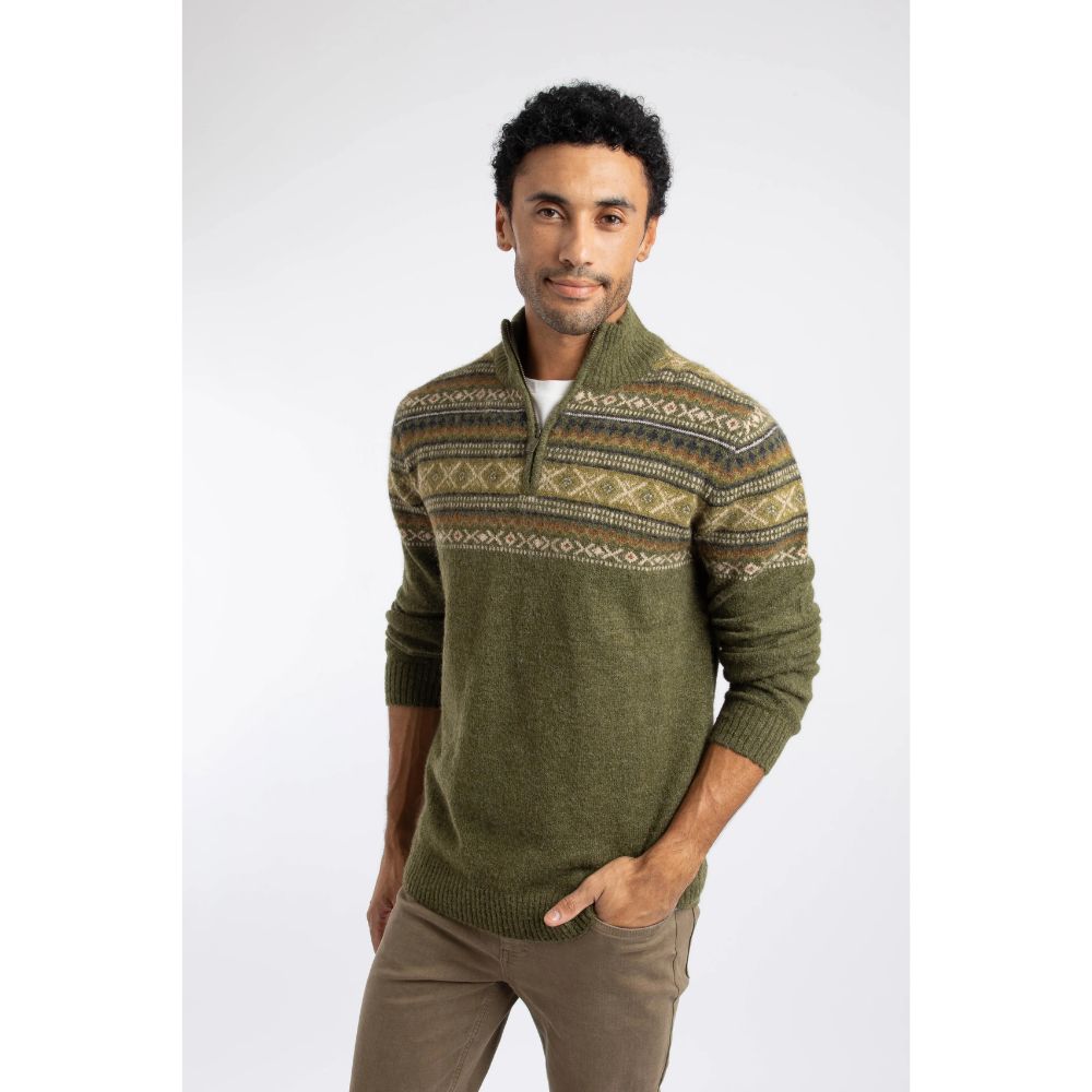 Weird Fish Larner 1/4 Zip Fair Isle Jumper - Winter Green