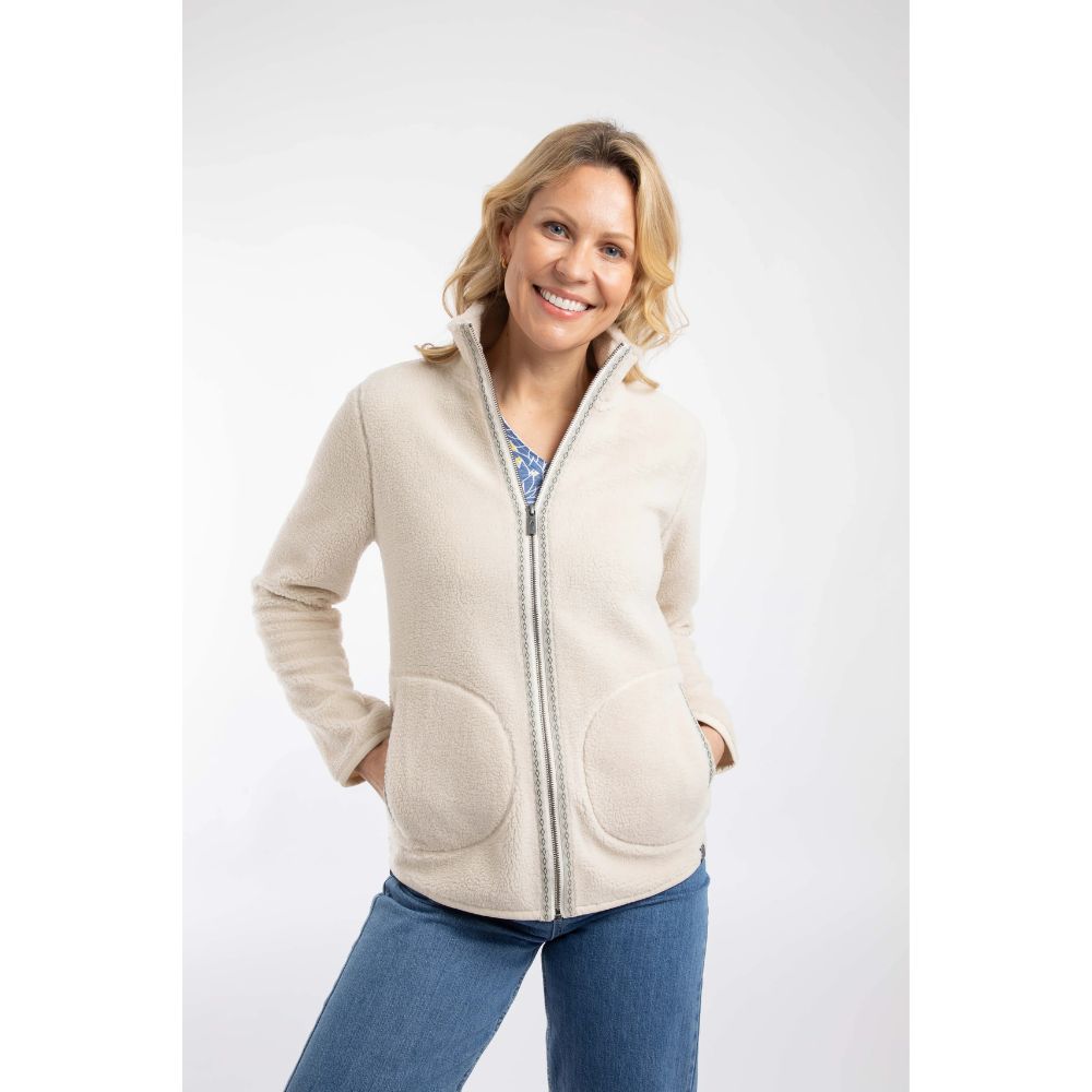 Weird Fish Lucille Lightweight Full Zip Borg Fleece - Ecru