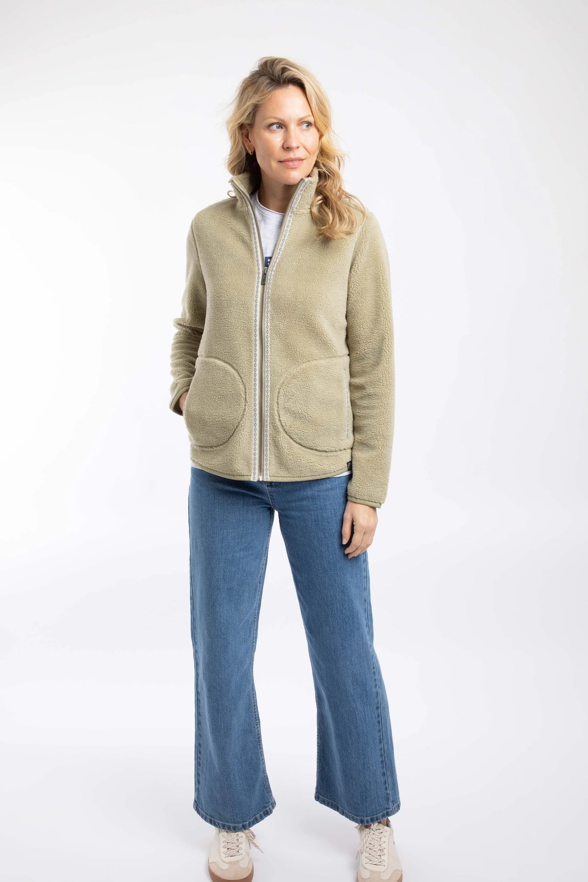 Weird Fish Lucille Lightweight Full Zip Borg Fleece - Laurel Green