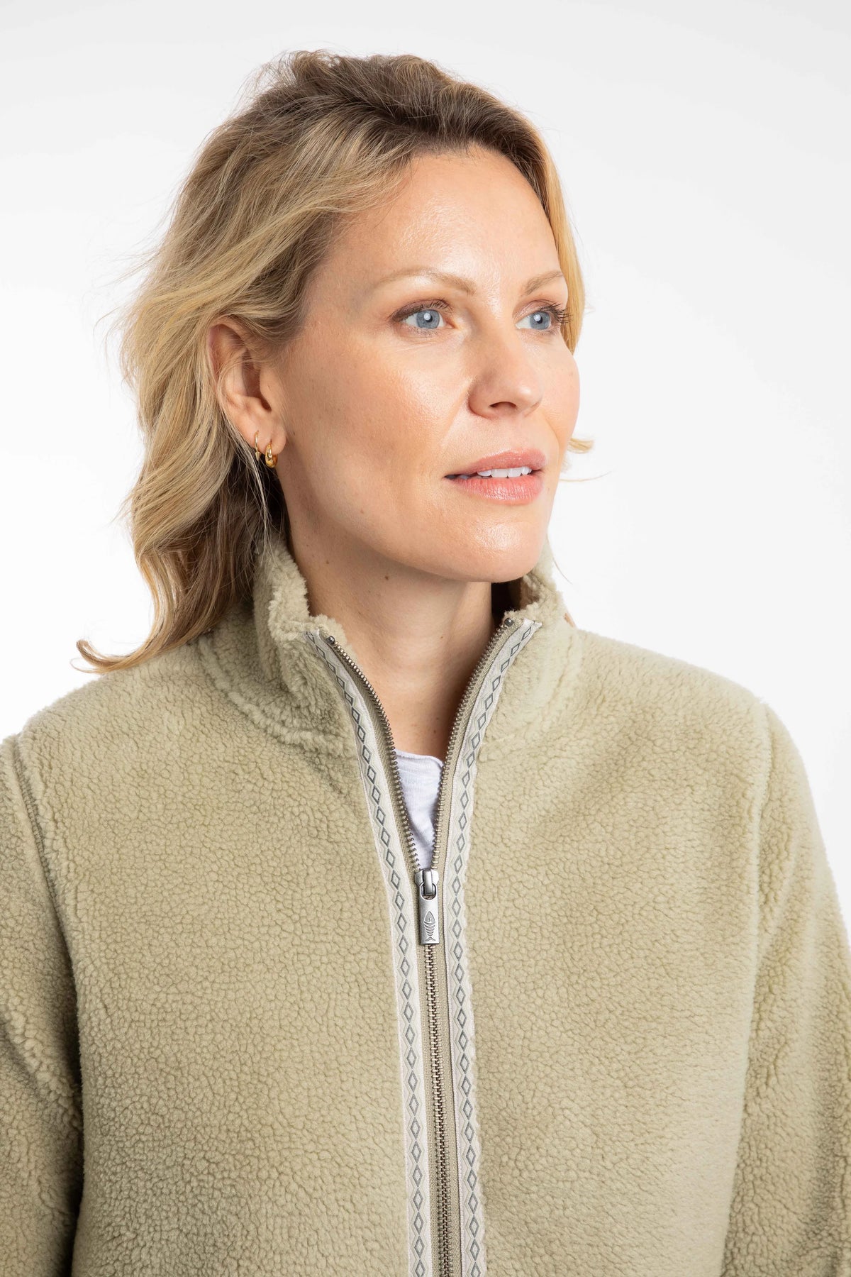 Weird Fish Lucille Lightweight Full Zip Borg Fleece - Laurel Green