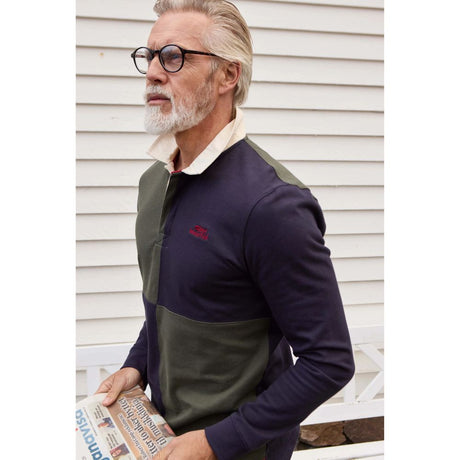 Weird Fish Lyon Organic Cotton Colour Block Rugby Shirt - Deep Lichen Green