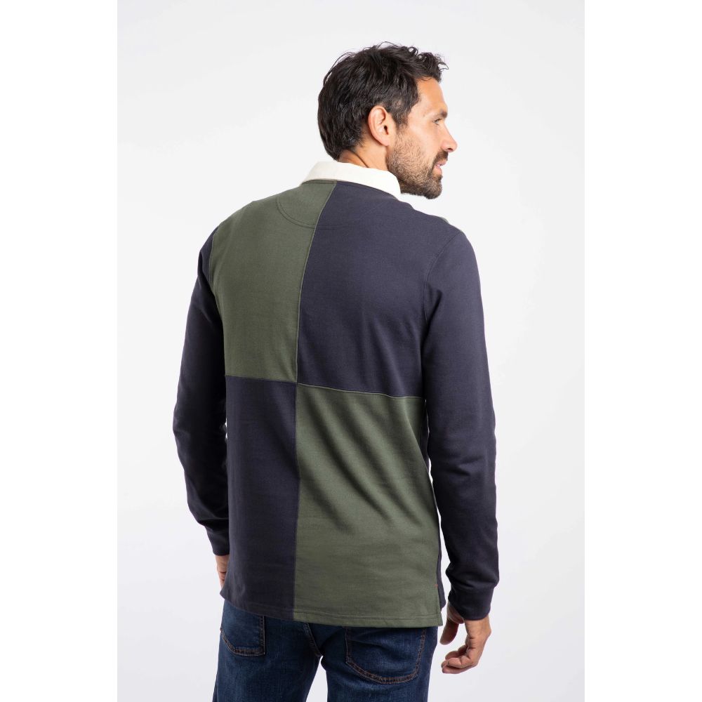 Weird Fish Lyon Organic Cotton Colour Block Rugby Shirt - Deep Lichen Green