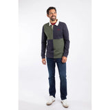 Weird Fish Lyon Organic Cotton Colour Block Rugby Shirt - Deep Lichen Green