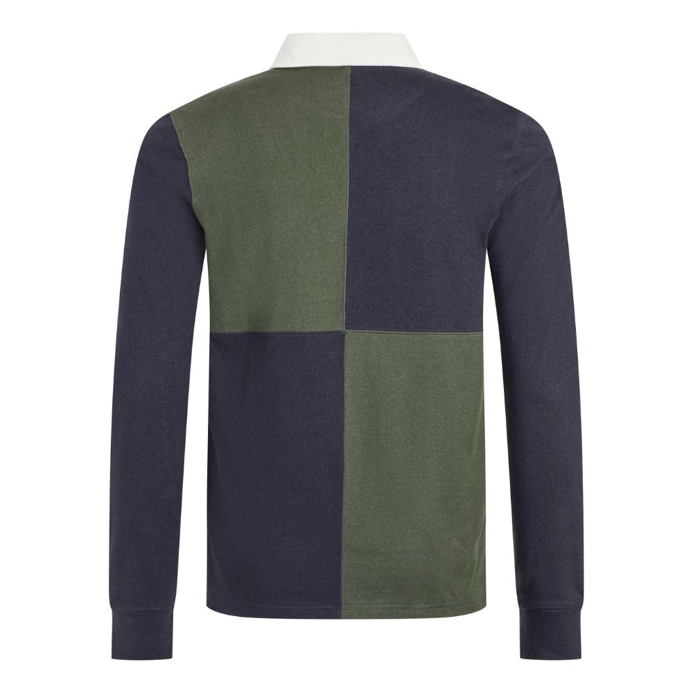 Weird Fish Lyon Organic Cotton Colour Block Rugby Shirt - Deep Lichen Green