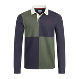Weird Fish Lyon Organic Cotton Colour Block Rugby Shirt - Deep Lichen Green