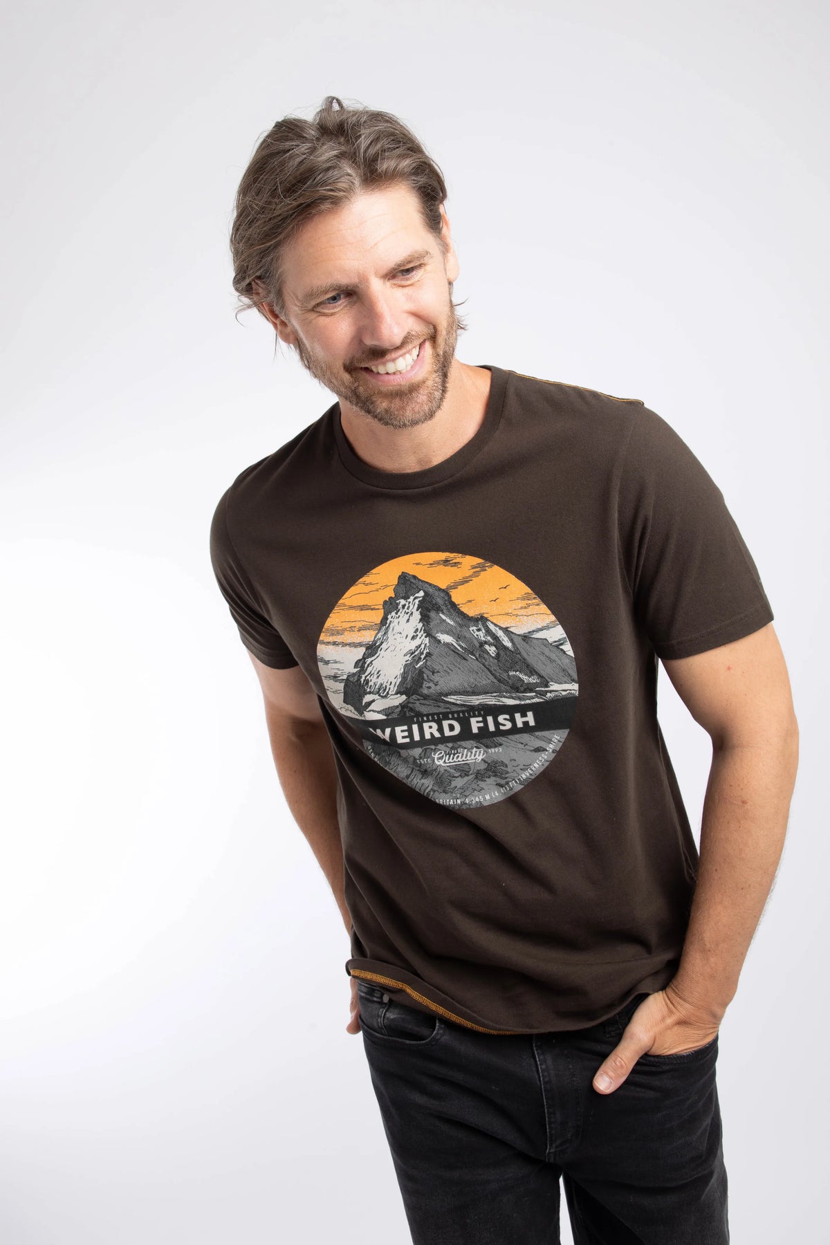 Weird Fish Mountain Top Front Print Graphic T-Shirt - Dark Chocolate