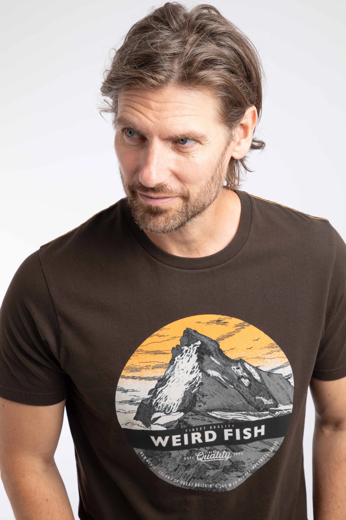 Weird Fish Mountain Top Front Print Graphic T-Shirt - Dark Chocolate