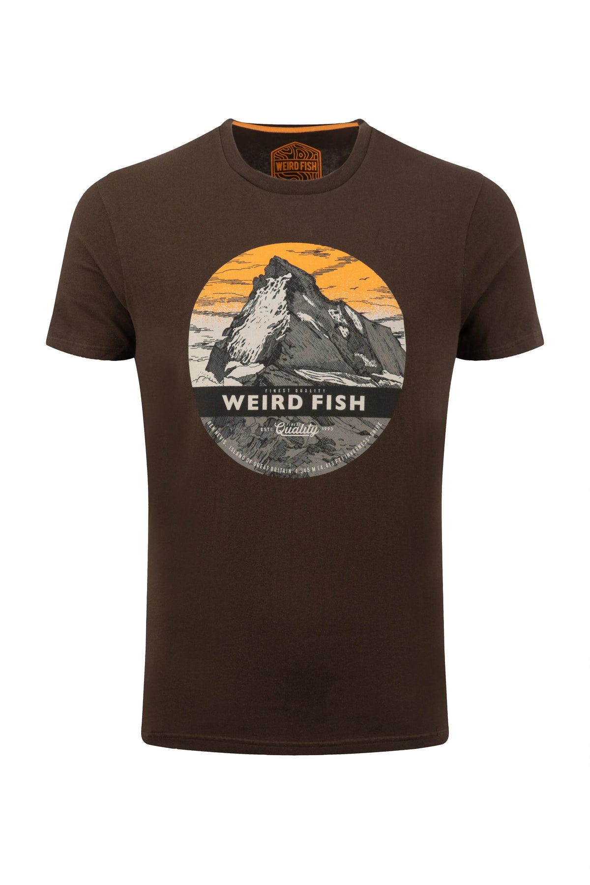 Weird Fish Mountain Top Front Print Graphic T-Shirt - Dark Chocolate