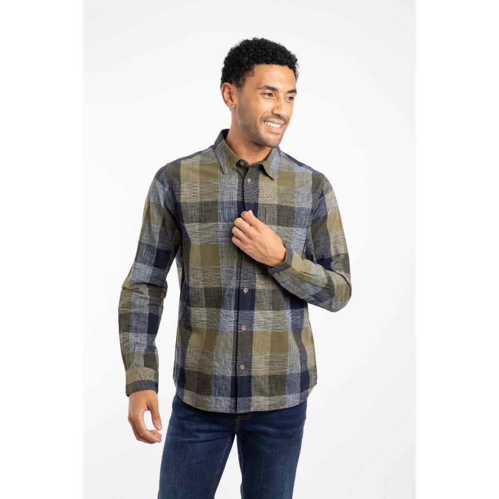 Weird Fish Organic Cotton Brushed Long Sleeve Check Shirt - Green