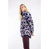 Weird Fish Pikard Printed 1/4 Zip Teddy Fleece - Navy