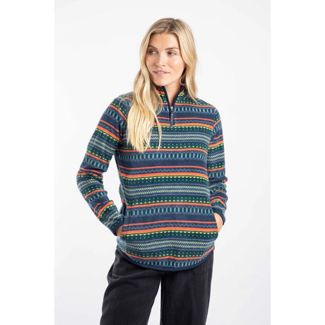 Weird Fish Reena 1/4 Zip Printed Microfleece - Deep Sea Blue