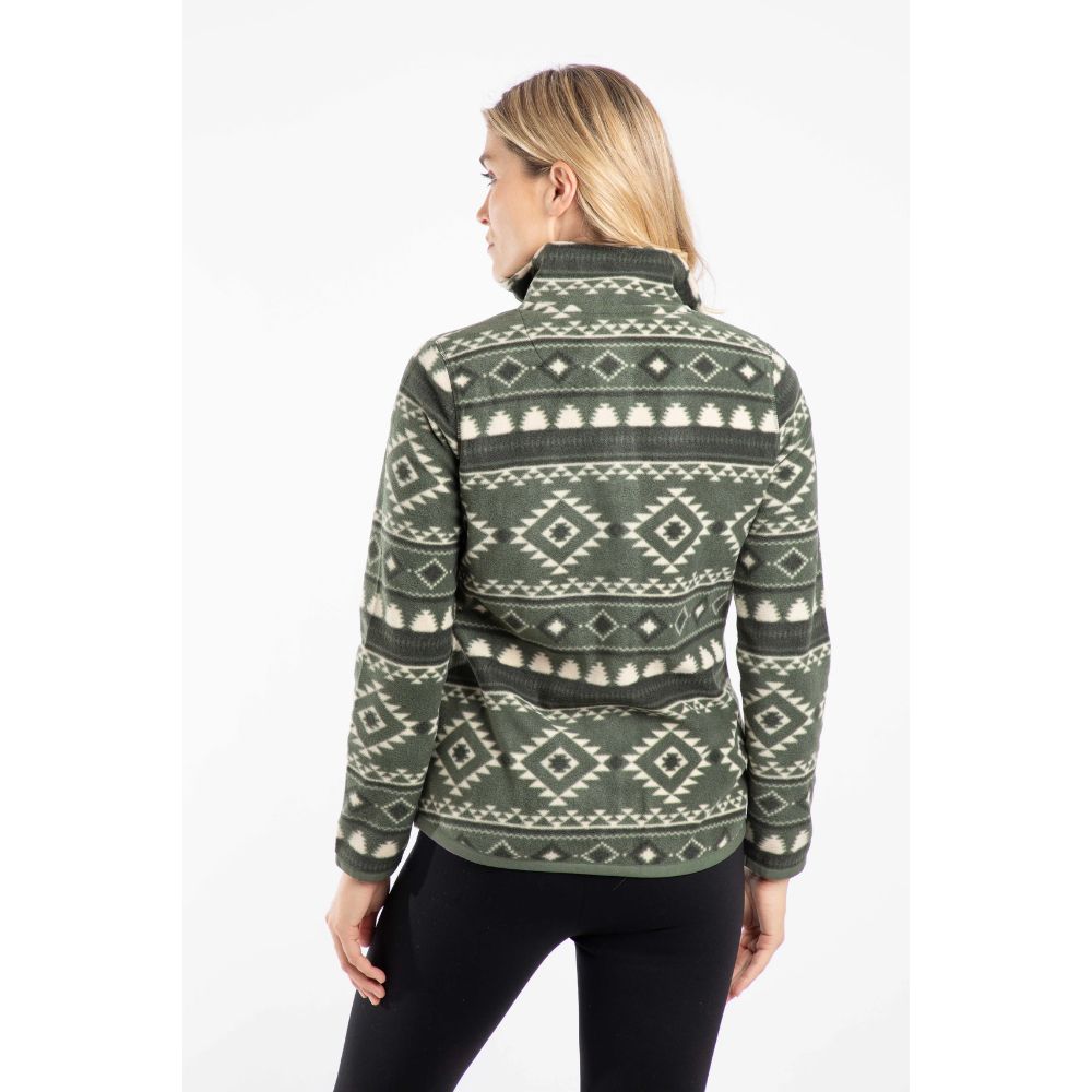 Weird Fish Rochelle Full Zip Printed Microfleece - Deep Lichen Green