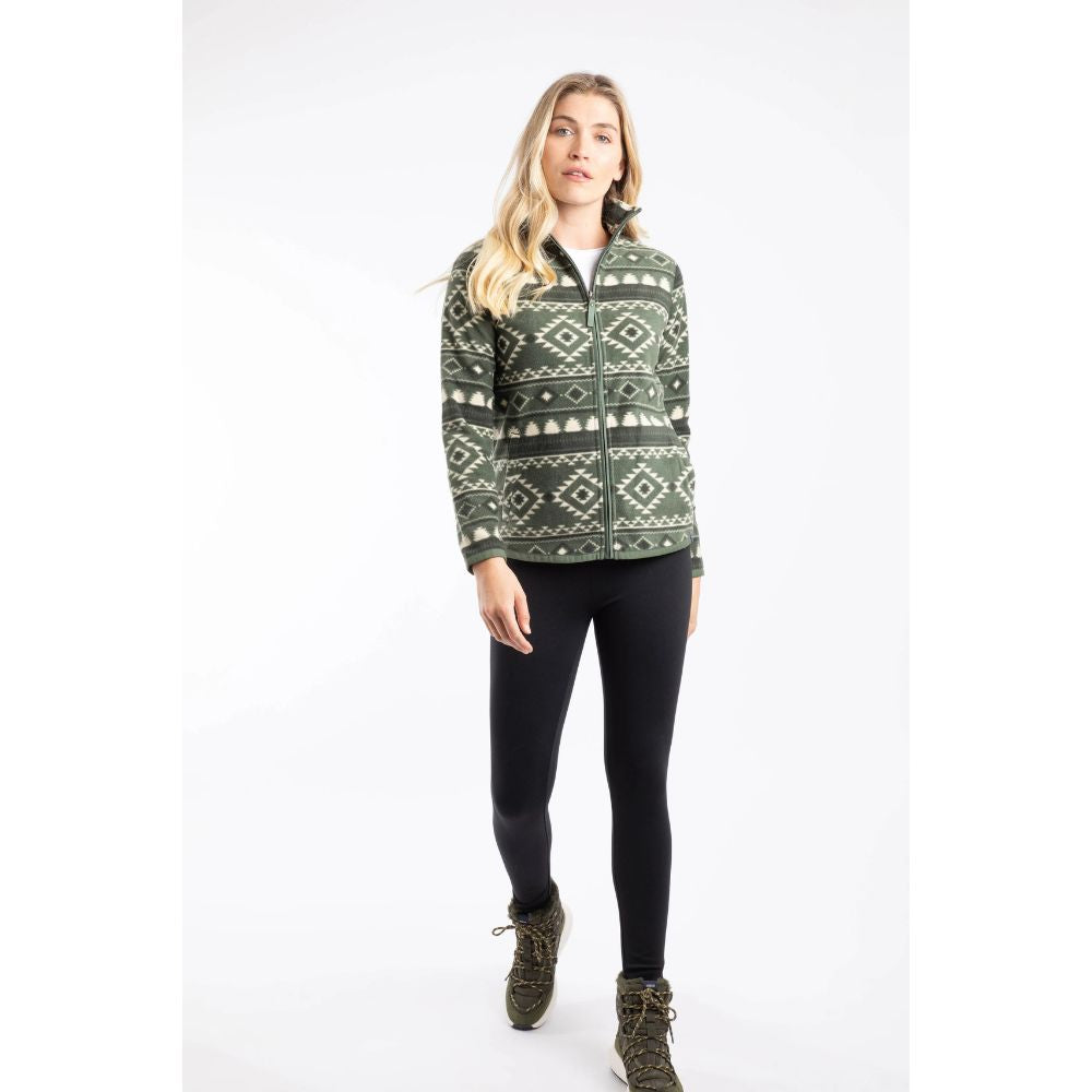 Weird Fish Rochelle Full Zip Printed Microfleece - Deep Lichen Green