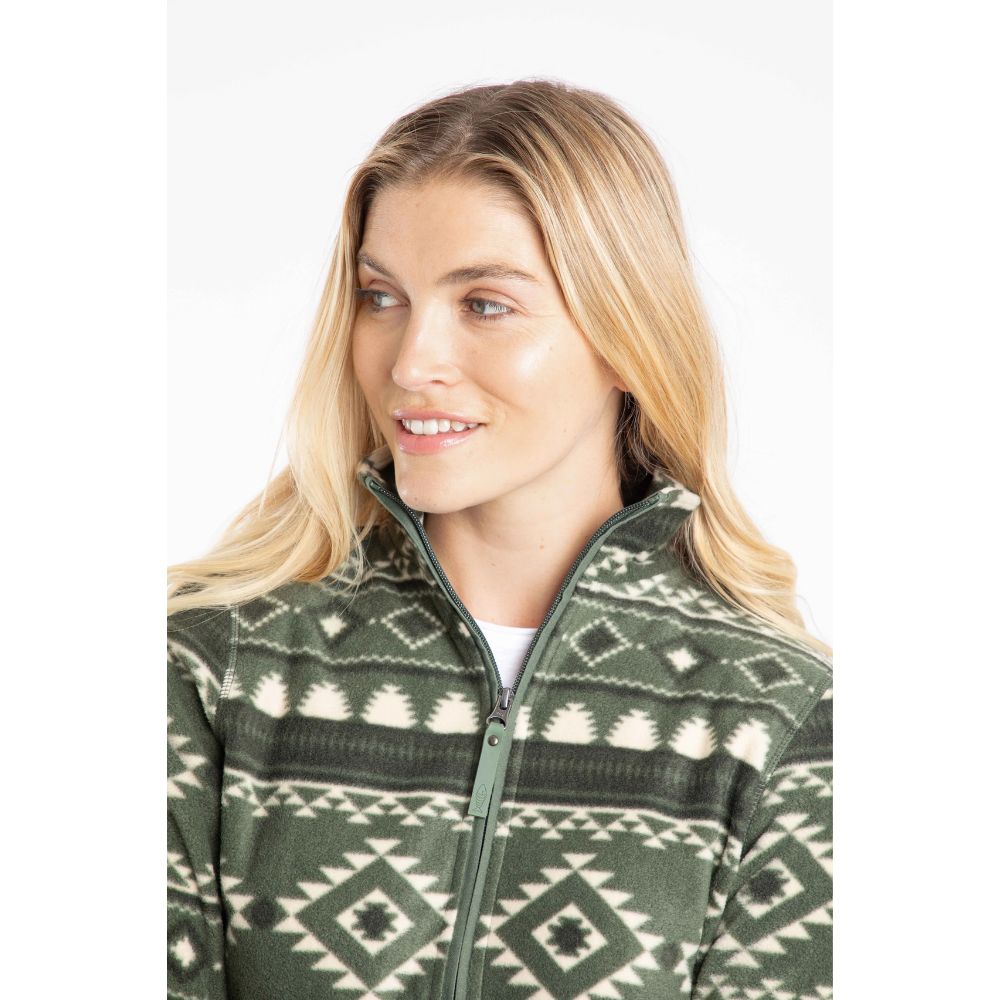 Weird Fish Rochelle Full Zip Printed Microfleece - Deep Lichen Green