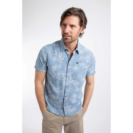 Weird Fish Russell Chambray Leaf Print Shirt - Denim
