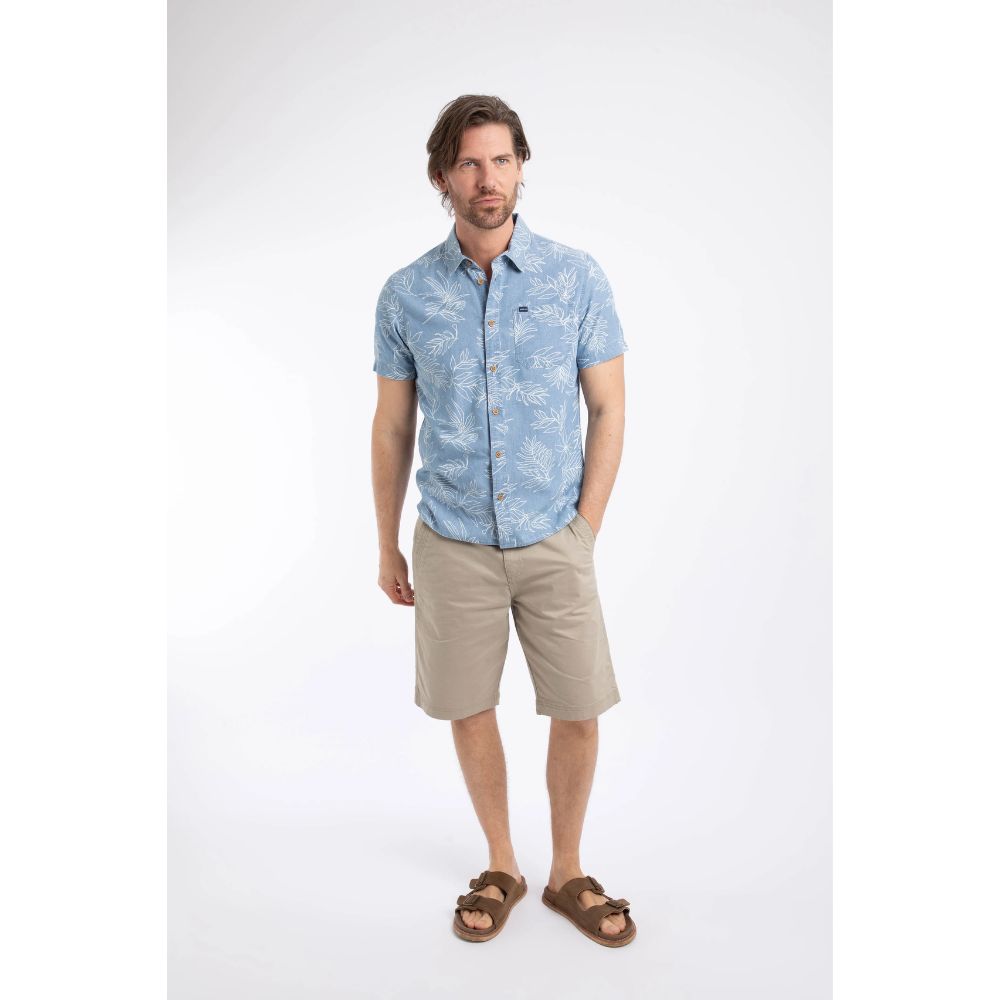 Weird Fish Russell Chambray Leaf Print Shirt - Denim