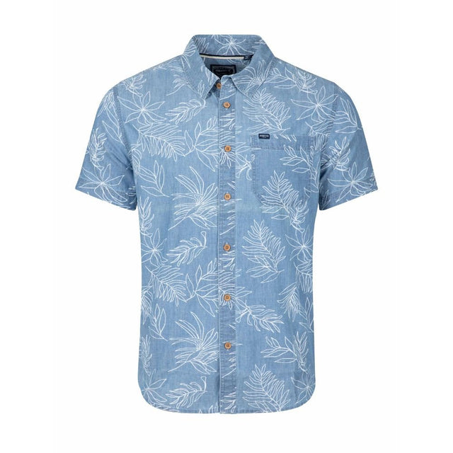 Weird Fish Russell Chambray Leaf Print Shirt - Denim - Old Railway Line Garden Centre