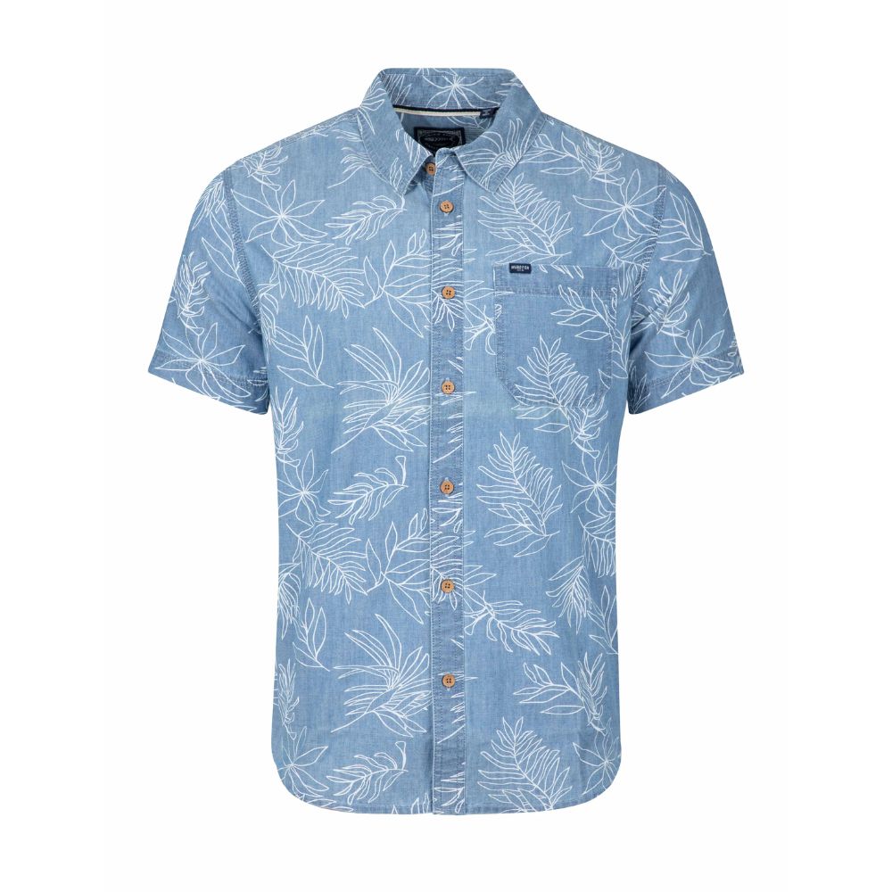 Weird Fish Russell Chambray Leaf Print Shirt - Denim