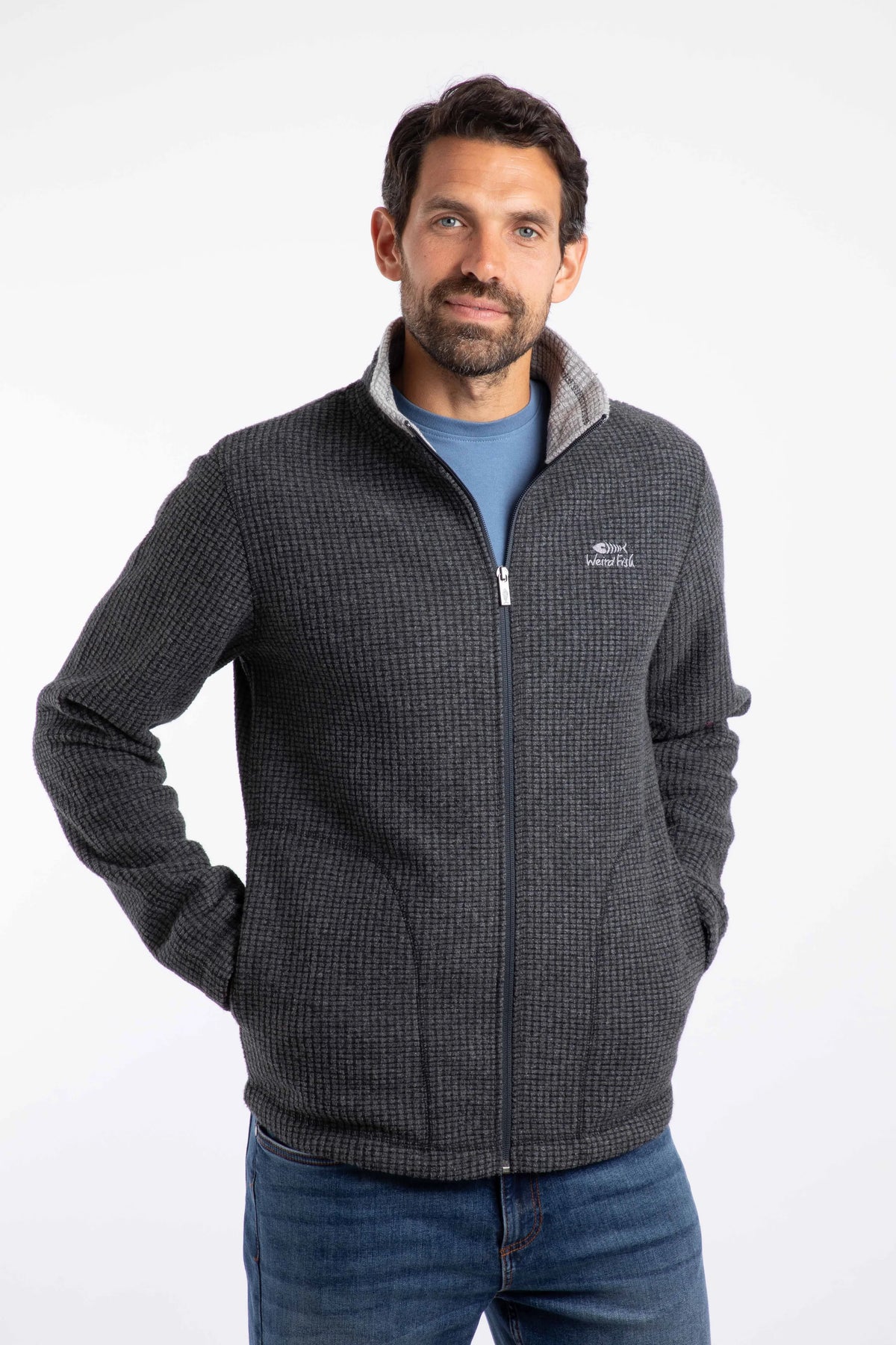 Weird Fish Shires Full Zip Grid Fleece - Washed Black