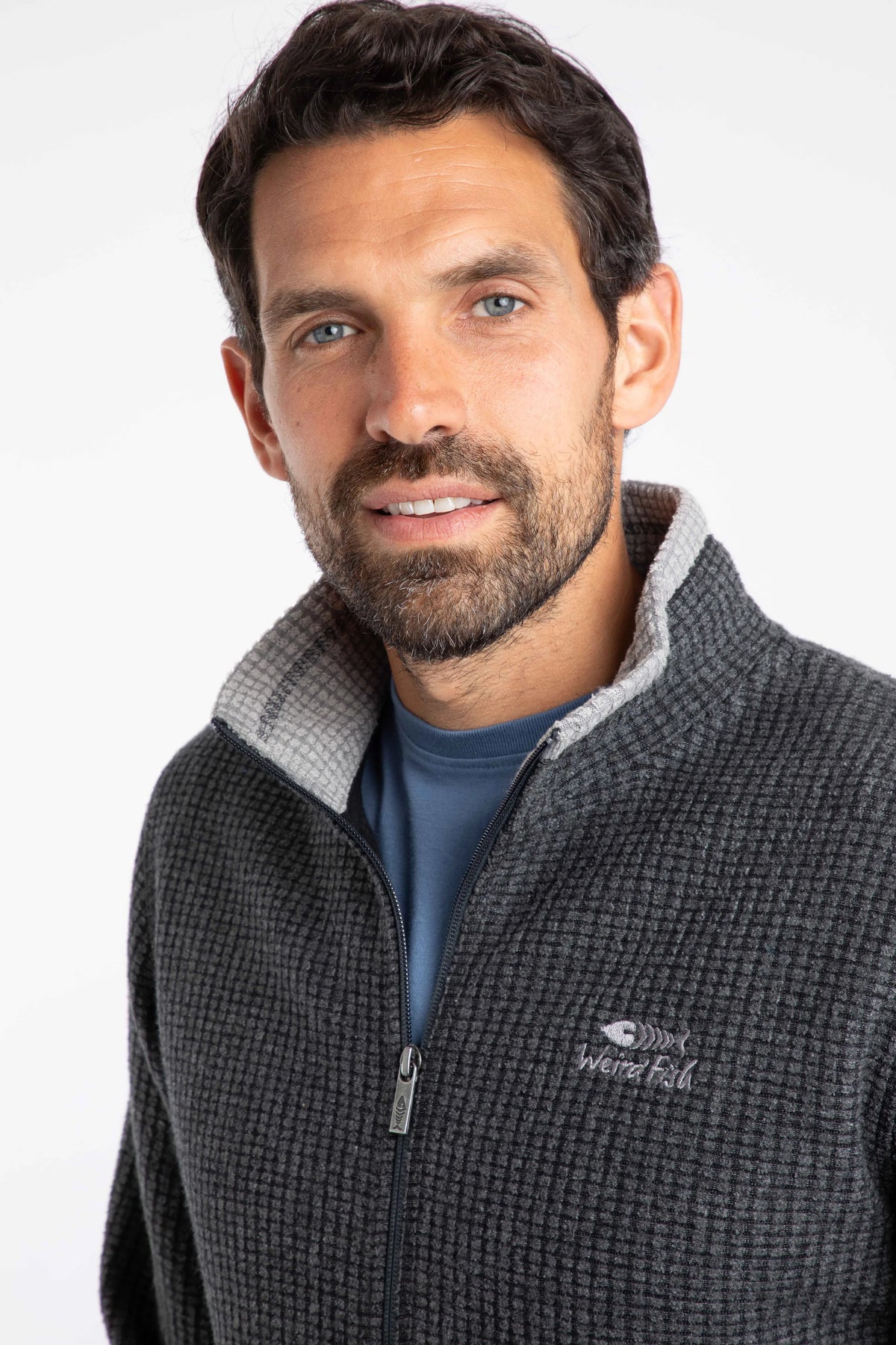 Weird Fish Shires Full Zip Grid Fleece - Washed Black