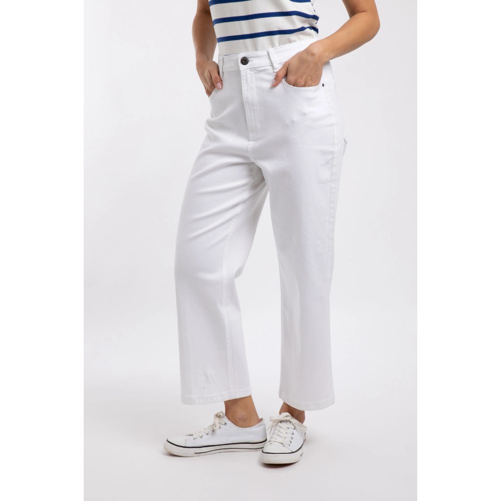 Weird Fish Soulina Wide Leg Cropped Denim Jeans - White